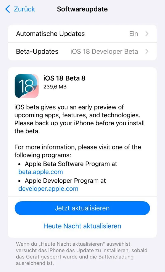 潜江经济开发区苹果手机维修分享苹果 iOS / iPadOS 18 开发者预览版 Beta 8 发布 